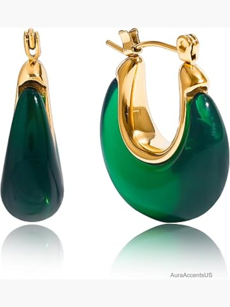 Gold Tone Resin Hoop Earrings - Lightweight Retro Statement Jewelry
